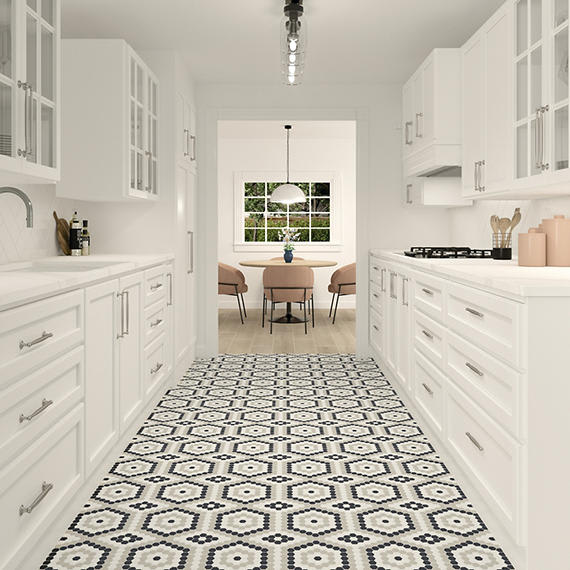 Unglazed Mosaics Ice White/Black/Light Smoke Hexagon 1X1 Matte