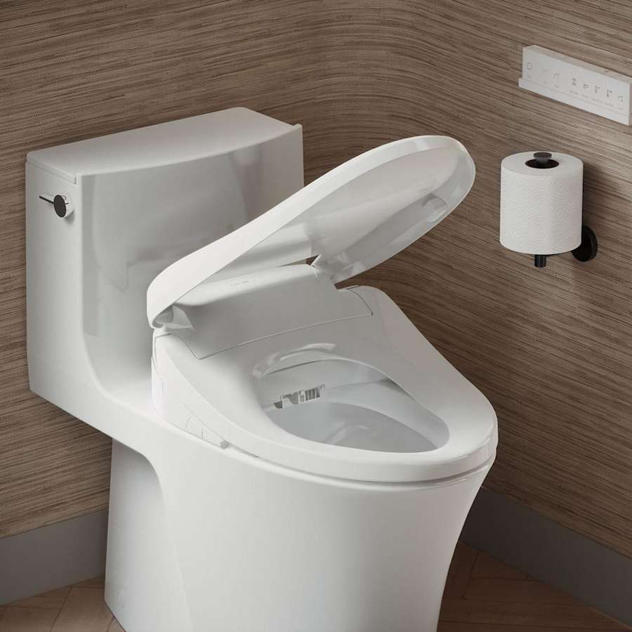 PureWash E820 Elongated Bidet Toilet Seat with Remote Control, Heated Seat, Adjustable Water Temperature, Self-Cleaning UV Technology, Warm-Air Drying System, Automatic Deodorization, and LED Night Light