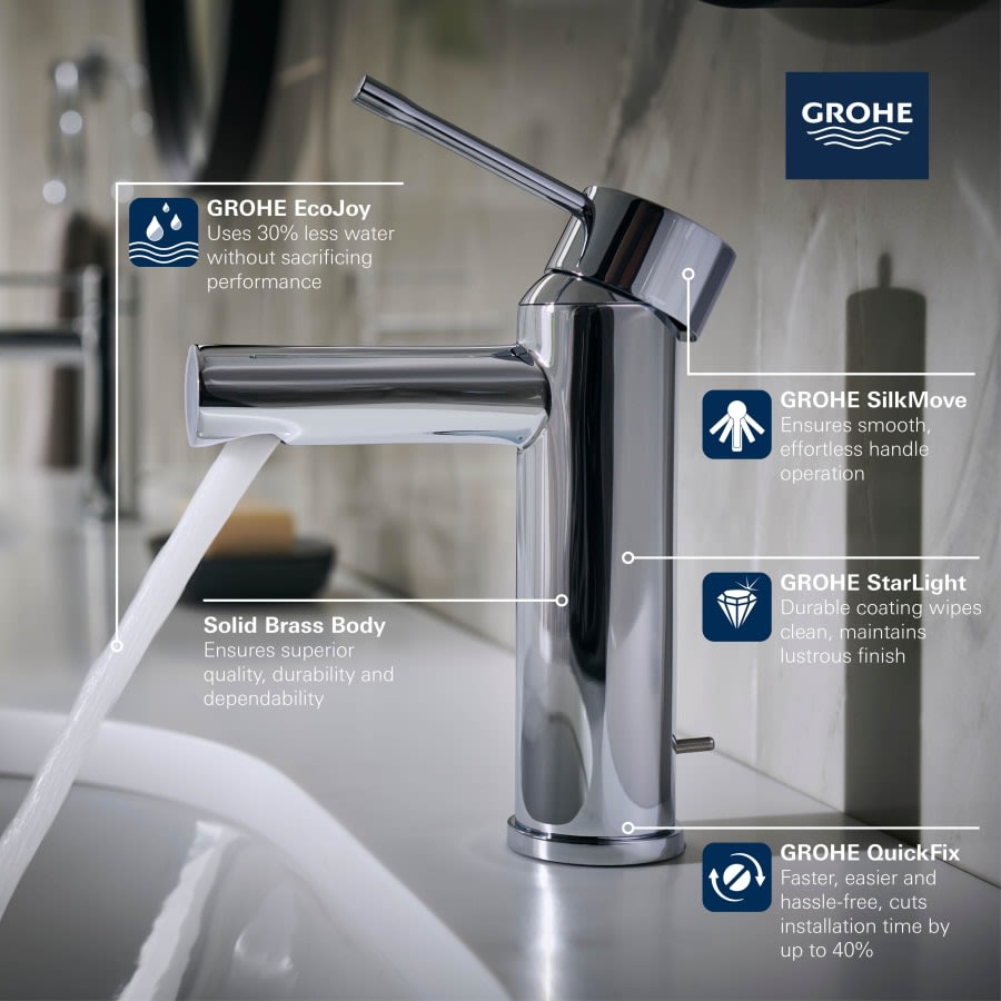 Essence 1.2 GPM Single Hole Bathroom Faucet with Pop-Up Drain Assembly, StarLight, SilkMove, and EcoJoy Technology