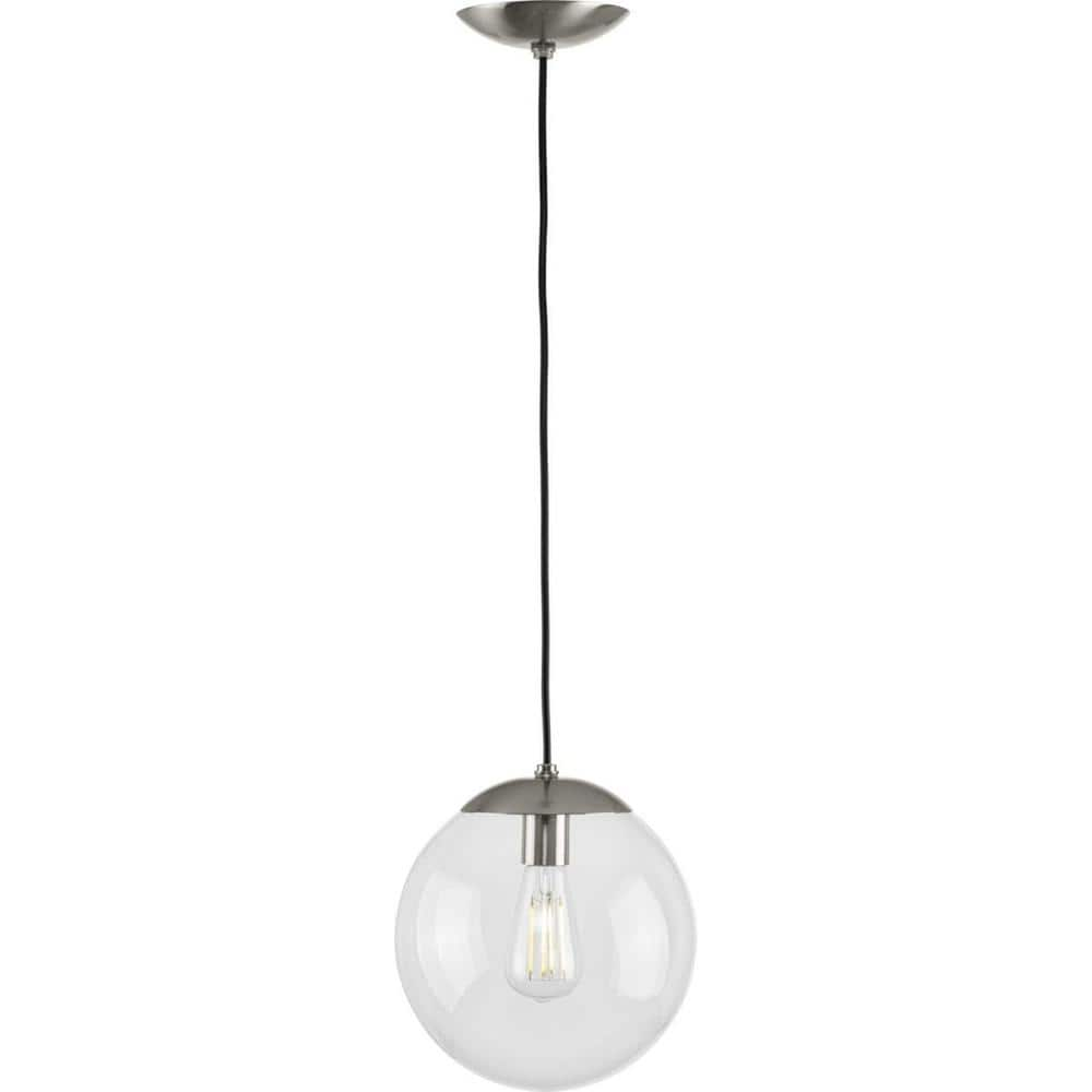 Atwell 1-Light Brushed Nickel Clear Glass Globe Modern Medium Pendant Hanging Light