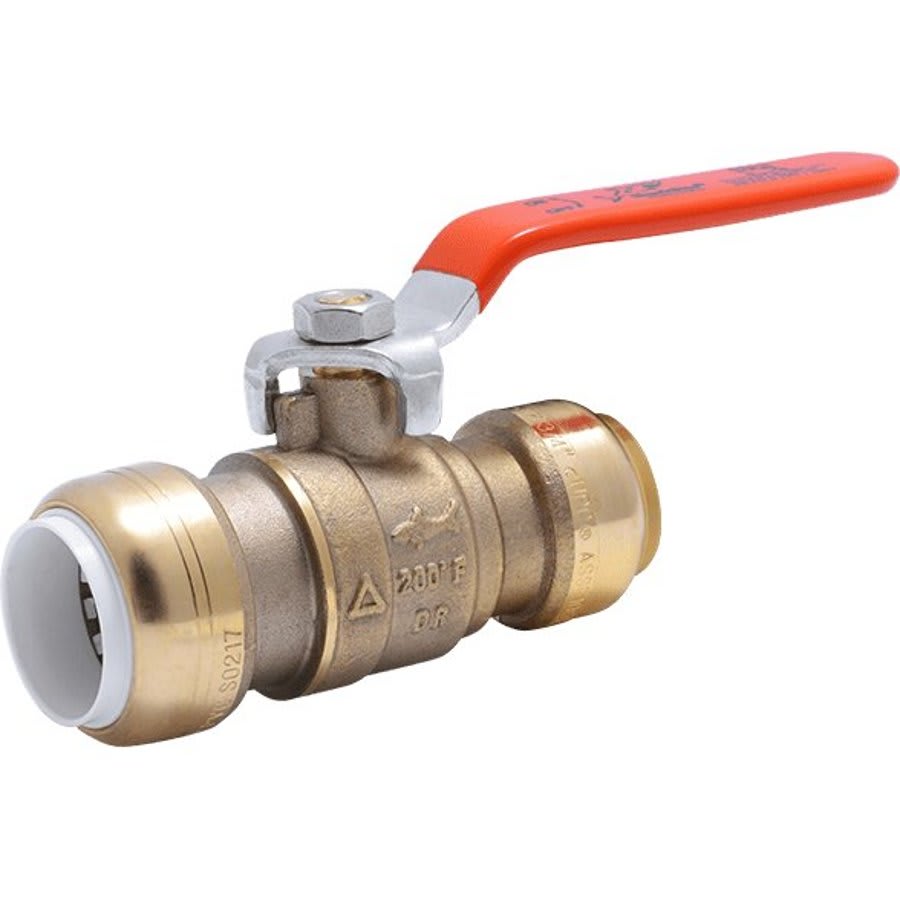 1-Piece Ball Valve, 3/4 in, Push, Full Port, PVC Ball, Brass