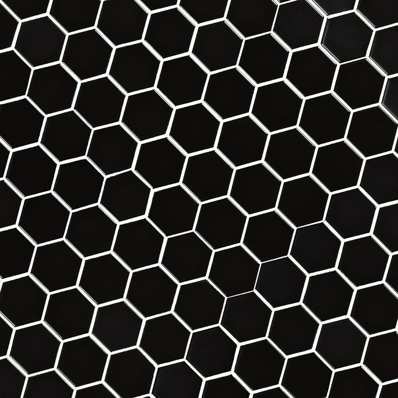 Black Matte 2” Hexagon Mosaic Tile