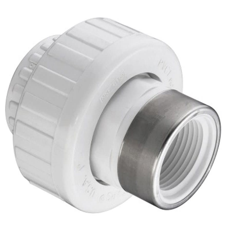 Union, 3/4 in, Socket x Stainless Steel Reinforced FNPT, SCH 40/STD, PVC