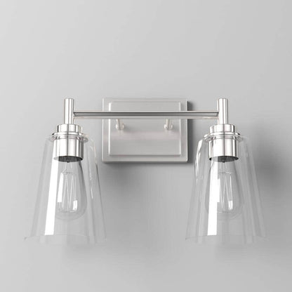 Wakefield 15 in. 2-Light Chrome Modern Vanity with Clear Glass Shades