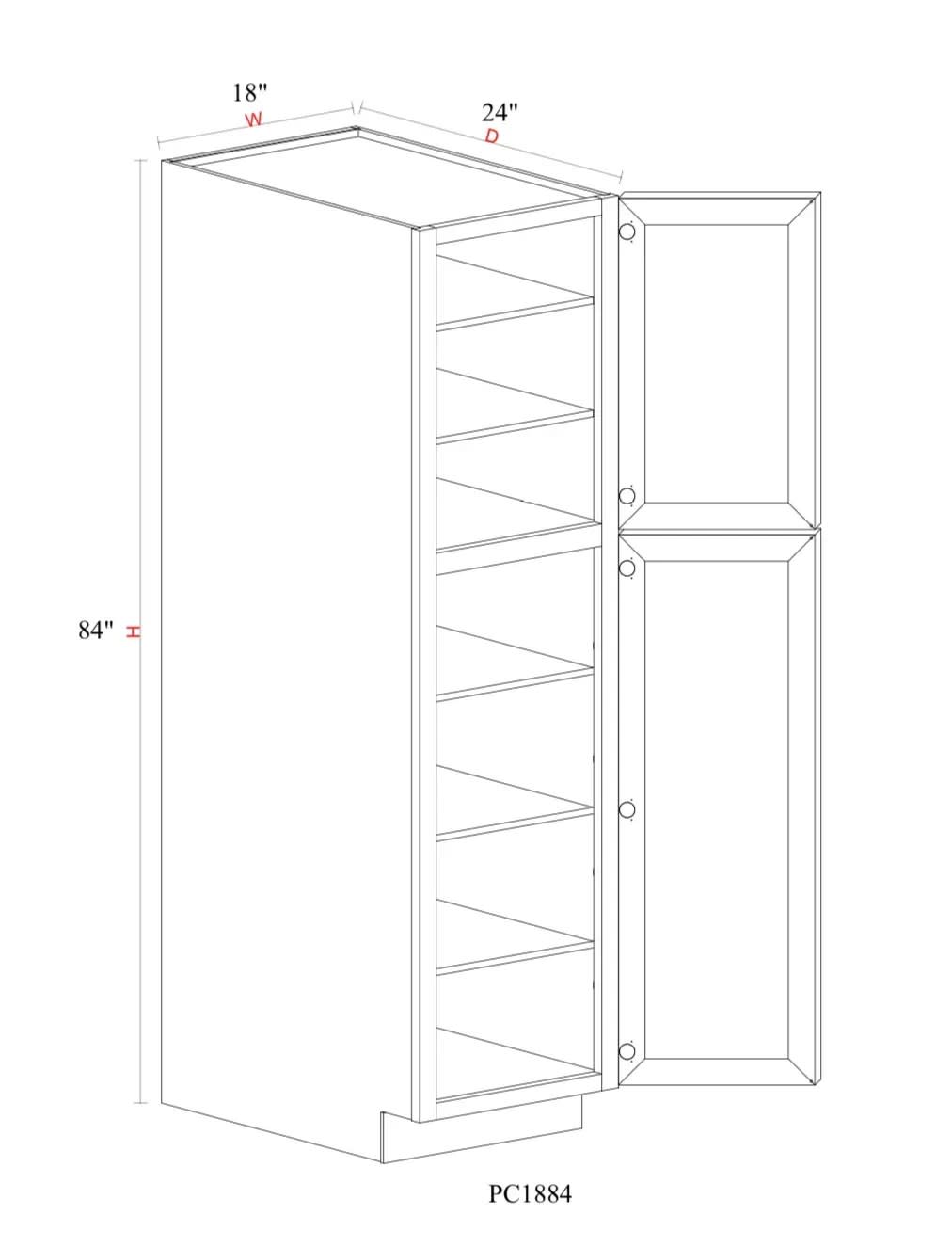 Pantry Cabinet - 18"W x 84"H x 24"D - 2D