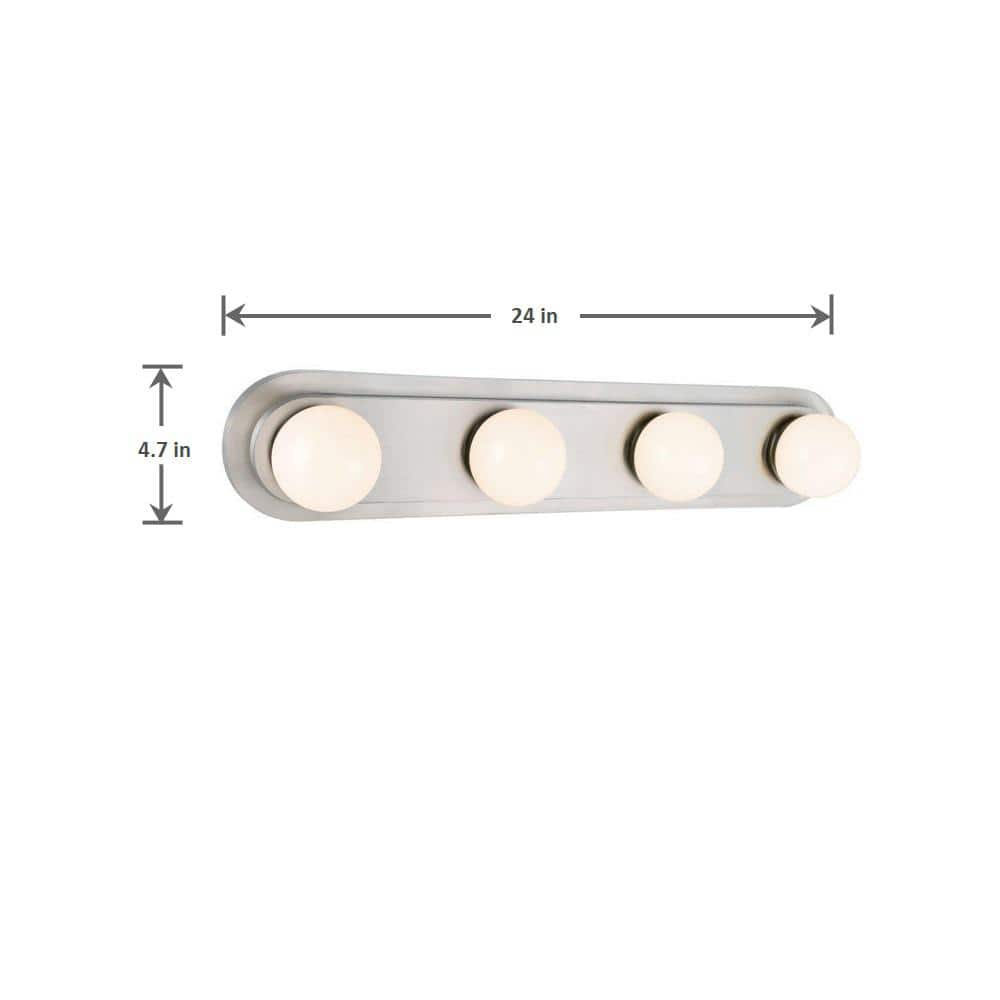 Hampton Bay Midford 24 in. 4-Light Brushed Nickel LED Vanity Light Bar with Frosted Shade