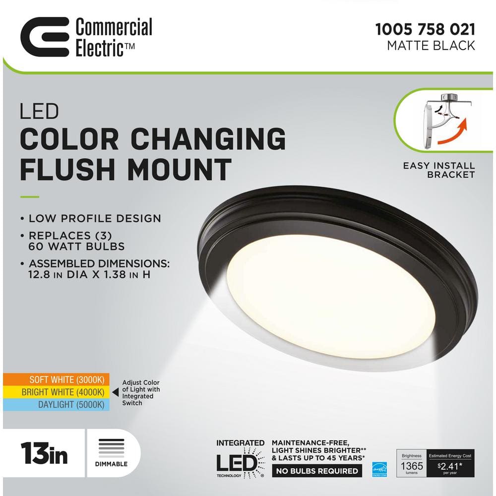 13 in. Matte Black Selectable LED Flush Mount