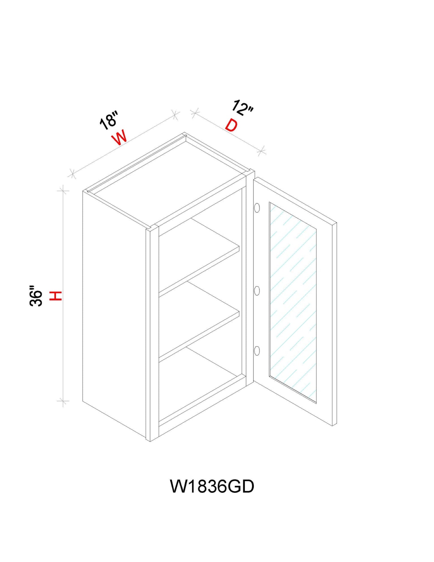 Wall Cabinet - 18"W x 36"H x 12"D Glass Door Only