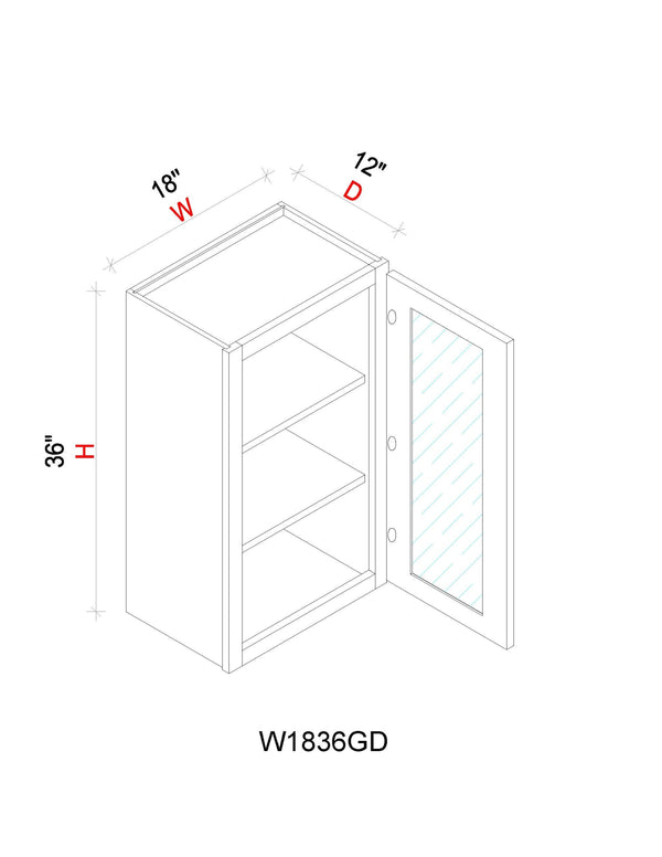 Wall Cabinet - 18"W x 36"H x 12"D Glass Door Only
