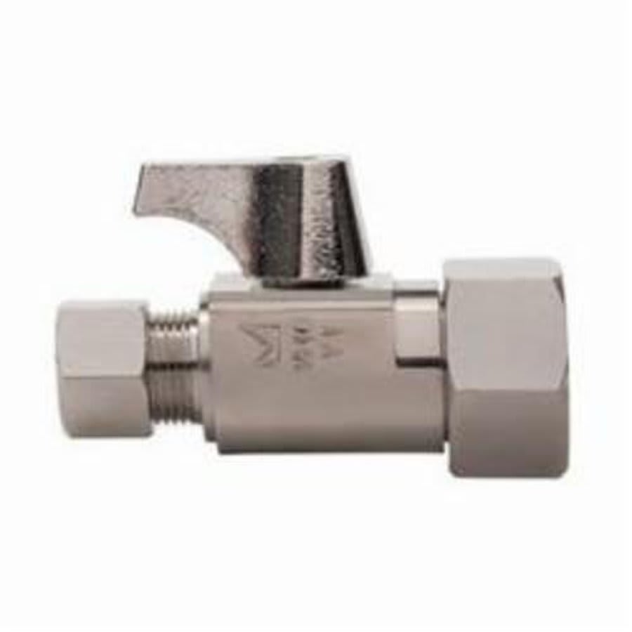 Quarter Turn Straight Stop, 1/2 x 3/8 in, FNPT x Comp, Chrome