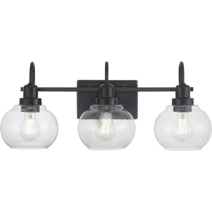 Halyn 23 in. 3-Light Matte Black Bathroom Vanity Light with Clear Glass Shades