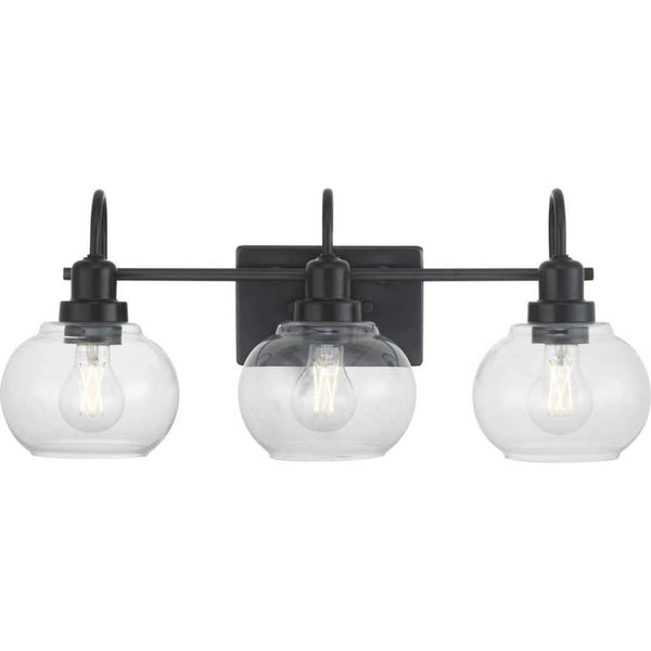 Halyn 23 in. 3-Light Matte Black Bathroom Vanity Light with Clear Glass Shades