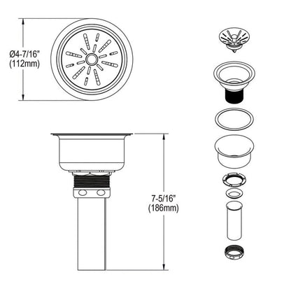 3-1/2 in, Drain Fitting Type 304/304L Polished Stainless Steel Steel Body Strainer Basket and Tailpiece