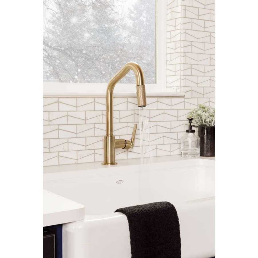 Litze Single Handle Angled Spout Pull Down Kitchen Faucet with Knurled Handle - Limited Lifetime Warranty