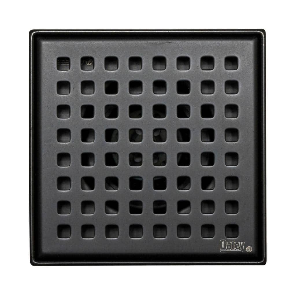 Designline 4 in. x 4 in. Stainless Steel Square Shower Drain with Square Pattern Drain Cover in Matte Black