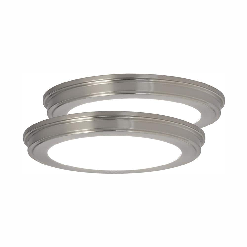 15 in. Brushed Nickel 5-CCT LED Round Flush Mount, Low Profile Ceiling Light (2-Pack)