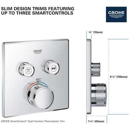 Grohtherm Two Function Thermostatic Valve Trim Only with Triple Knob / Push Button Handles, Integrated Diverter, and Volume Control - Less Rough In