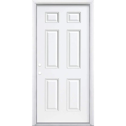 36 in. x 80 in. Premium 6-Panel Right-Hand Inswing Primed Steel Prehung Front Exterior Door with Brickmold