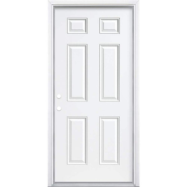 36 in. x 80 in. Premium 6-Panel Right-Hand Inswing Primed Steel Prehung Front Exterior Door with Brickmold