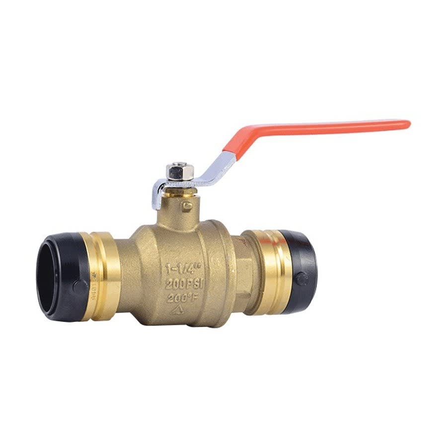 1-Piece Ball Valve, 1-1/4 in, Push, Full Port, Plated Brass Ball, Brass