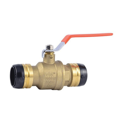 1-Piece Ball Valve, 1-1/4 in, Push, Full Port, Plated Brass Ball, Brass