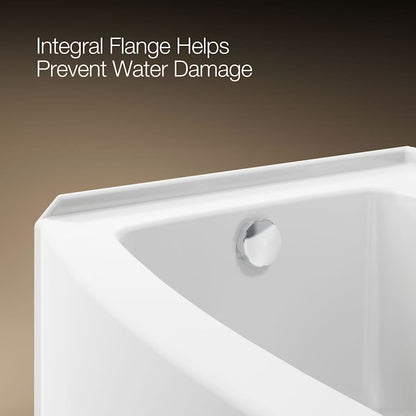 Expanse Bath Tub 60" x 30" - 36" Acrylic Soaking for Three Wall Alcove Installations with Integral Curved Apron and Left Drain