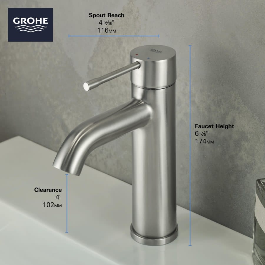 Essence 1.2 GPM Single Hole Bathroom Faucet with Pop-Up Drain Assembly, StarLight, SilkMove, and EcoJoy Technology