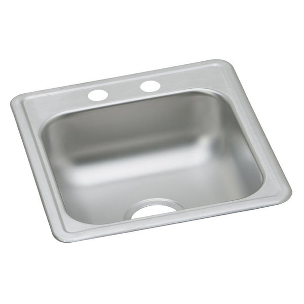 Dayton® Single Bowl Bar Sink, Top Mount, ADA, 19 17 x 19 in, 6 in Bowl Depth, 2-Hole, 22 ga Satin Steel, Stainless