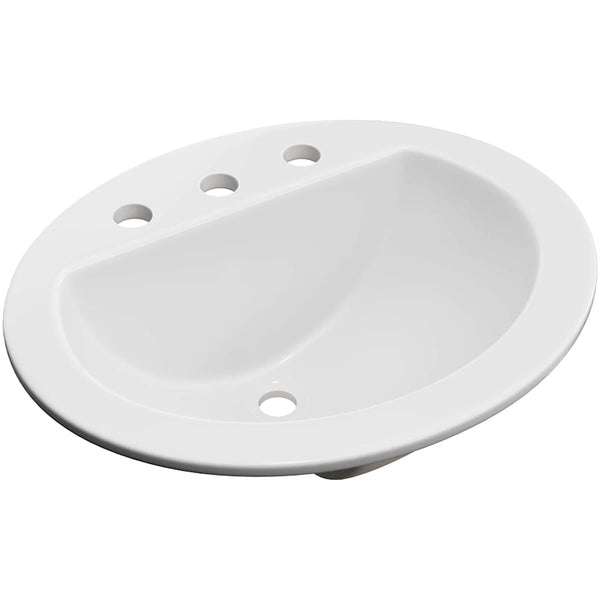 Rockaway 19" Oval Vitreous China Drop In Bathroom Sink with Overflow and 3 Faucet Holes at 8" Centers