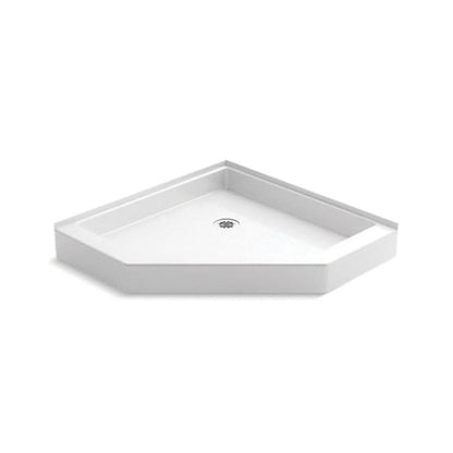 Intrigue™ Neo-Angle Shower Tray/Base, Solid Surface, White