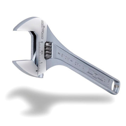 10 in, Adjustable Wrench, Wide, Chrome