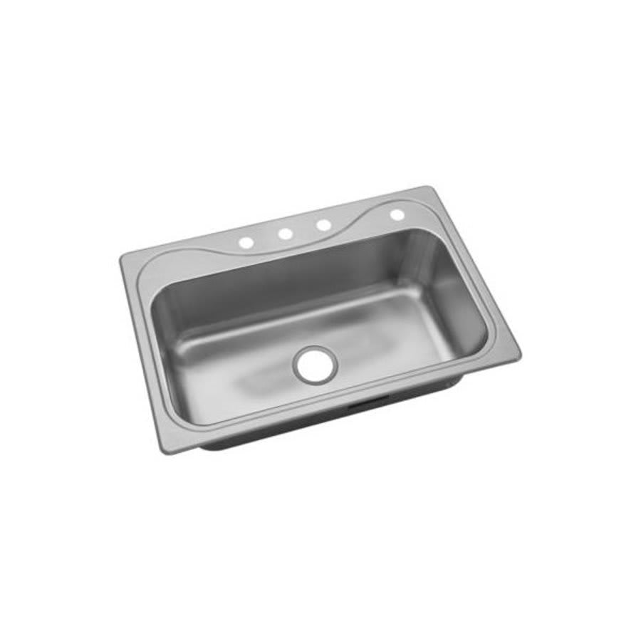 Southhaven® Single Bowl Kitchen Sink, Top Mount, 33 x 22 in, 9-1/4 in Bowl Depth, 4-Hole, 18 ga Luster Steel, Stainless