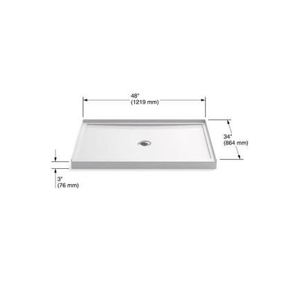 Rely 34" x 48" Shower Base with Single Threshold and Center Drain