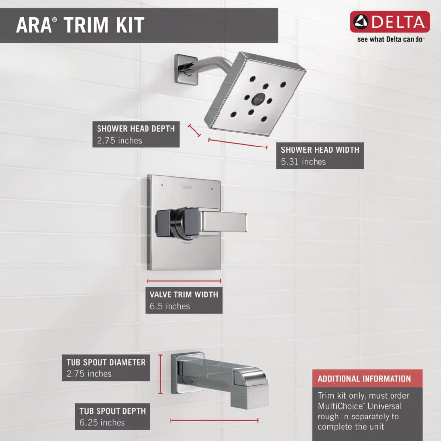 Ara Monitor 14 Series Single Function Pressure Balanced Tub and Shower - Less Rough-In Valve