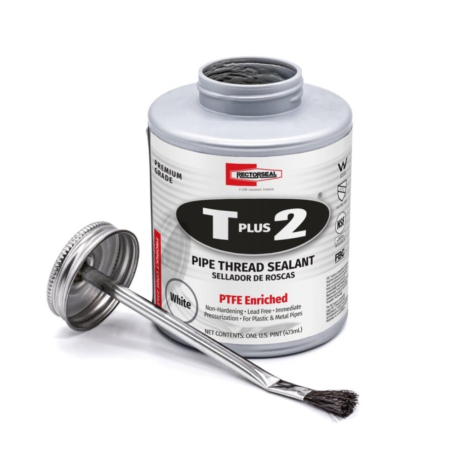 T Plus 2® Pipe Thread Sealant With PTFE, 1 pt Can, Paste, White