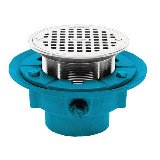 N700 Floor Drain, 2 in Outlet, No Hub, 5 in Round Brass Top
