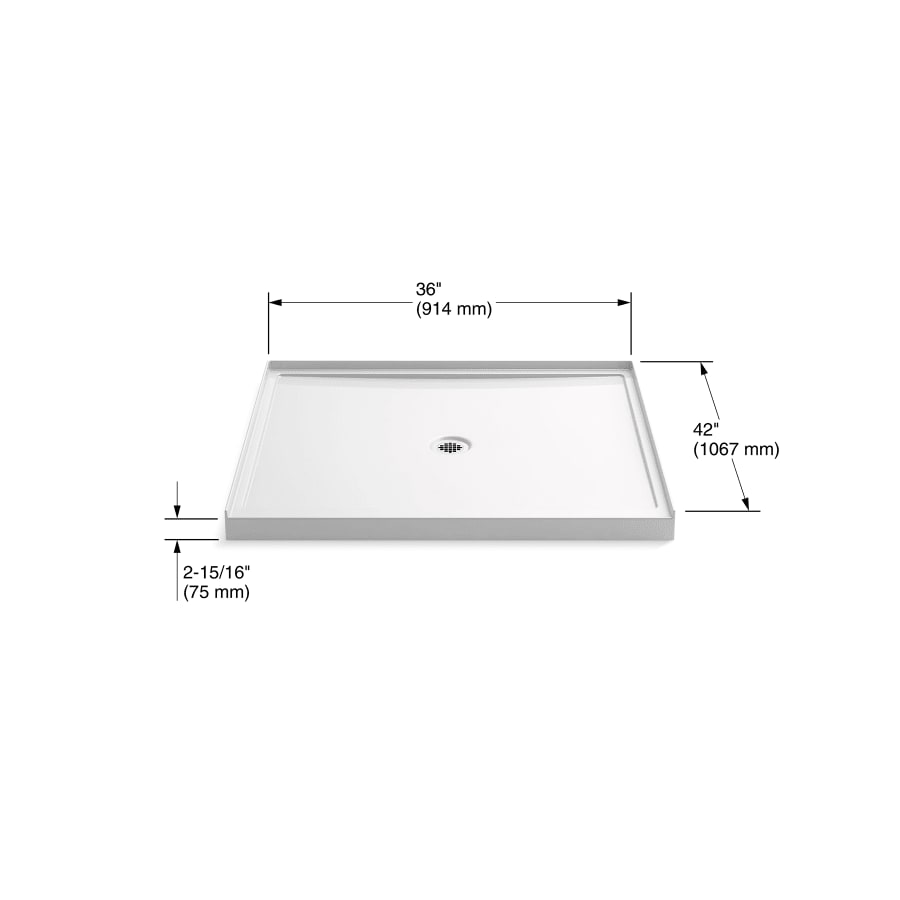 Rely 48" x 42" Square Shower Base with Single Threshold and Center Drain