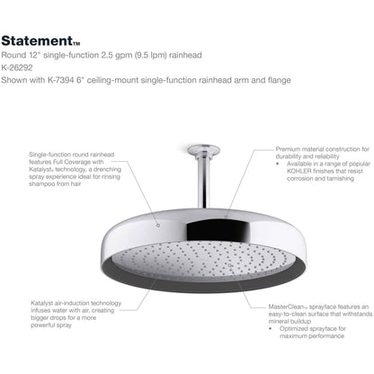 Statement Round 14" Single Function 2.5 GPM Rainhead with MasterClean Sprayface and Katalyst Air-Induction Technology