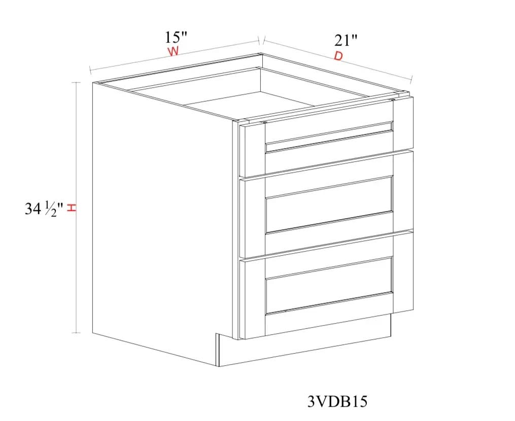 Vanity Drawer Base Cabinet - 15"W x 34- 1/2"H x 21"D- 3DRW