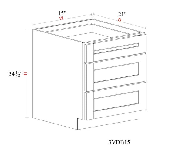 Vanity Drawer Base Cabinet - 15"W x 34- 1/2"H x 21"D- 3DRW