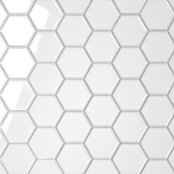 Le Cafe 2" x 2" Hexagon Glossy Porcelain Mosaic Tile in White