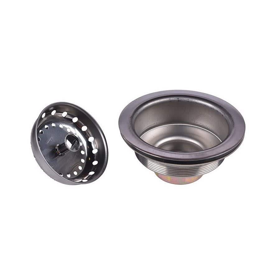Standard Sink Basket Strainer, Stainless Steel Body and Basket, Rubber Stopper w/ Polished Chromed Plastic Post