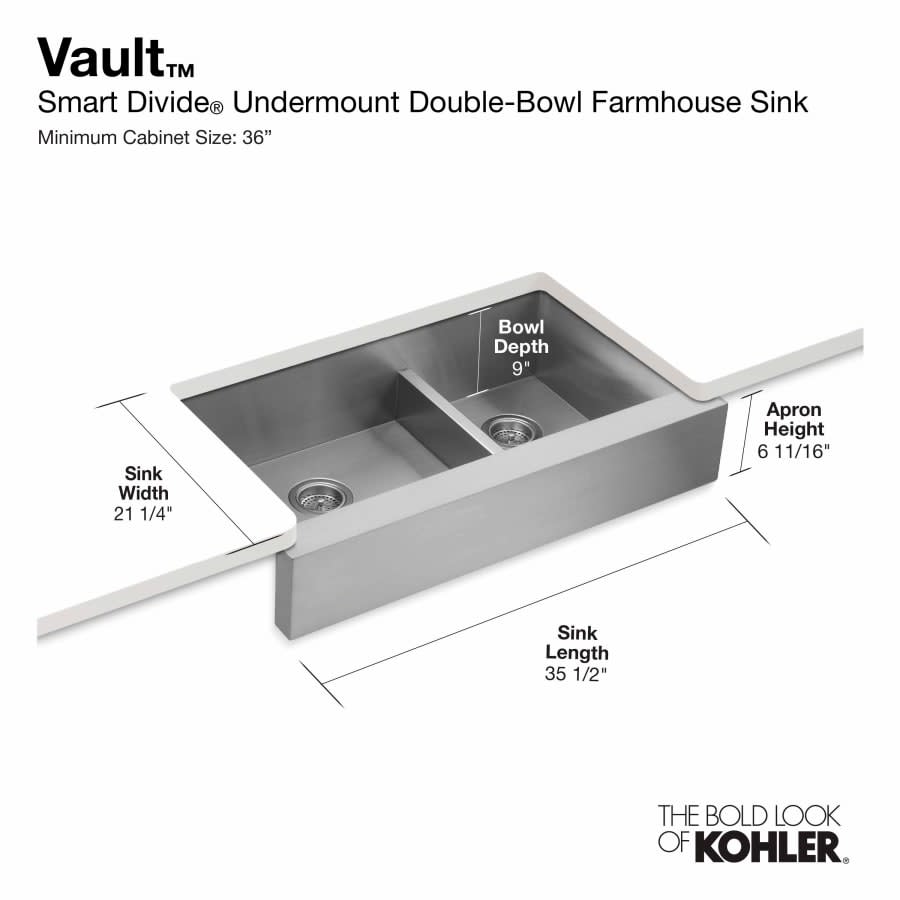 Vault 36" Double Basin Under-Mount 18-Gauge Stainless Steel Kitchen Sink with Self Trimming and Smart Divide - Includes Basin Rack