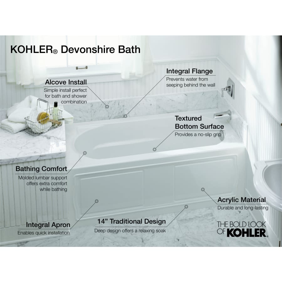 Devonshire Collection 60" Three Wall Alcove Soaking Bath Tub with Right Hand Drain