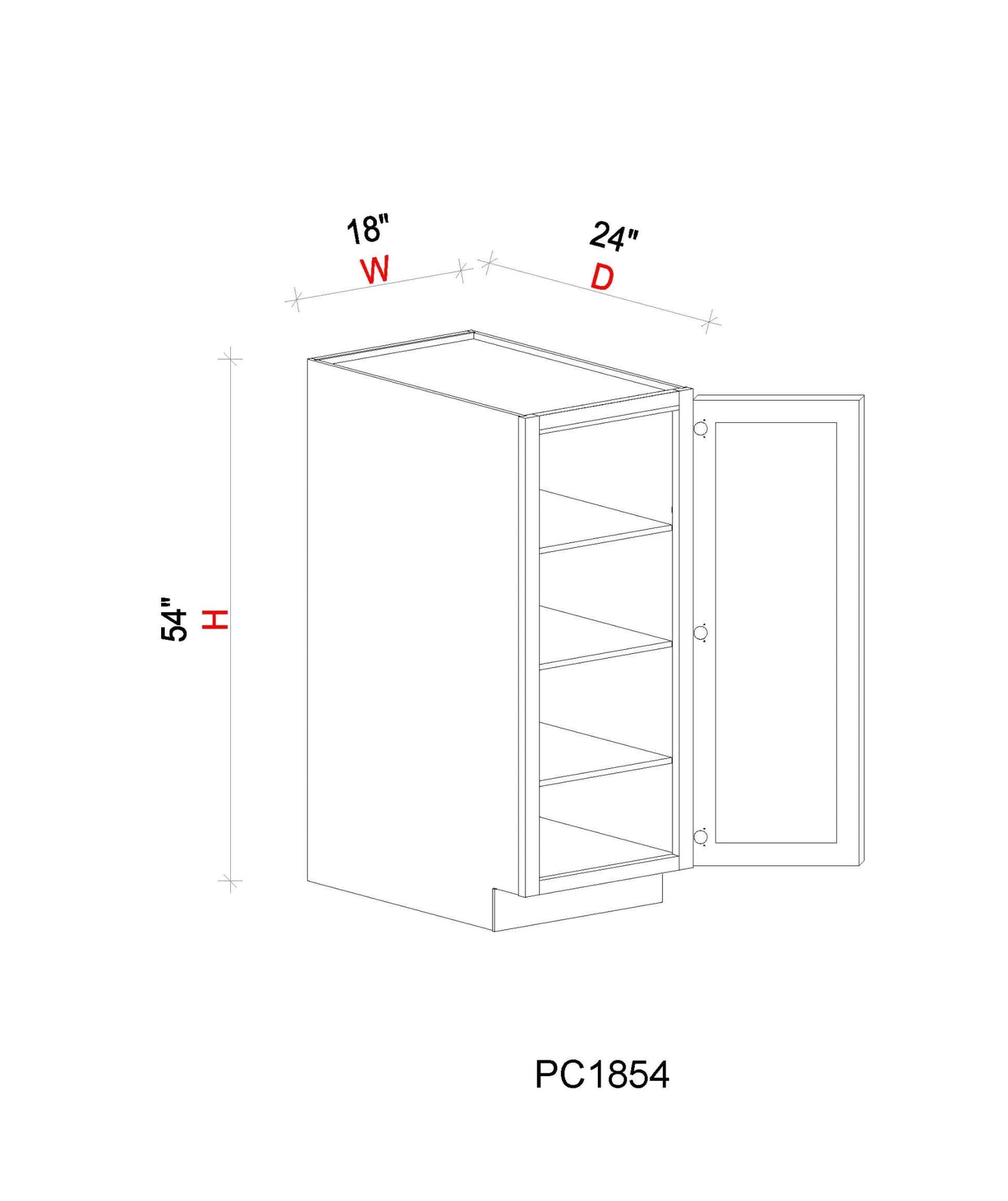 Pantry Cabinet - 18"W x 54"H x 24"D - 1D