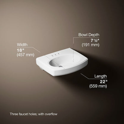 Pinoir 18" Wall Mounted Bathroom Sink with 3 Holes Drilled and Overflow