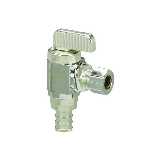 Multi Turn Angle Stop, 1/2 x 1/4 in, Crimp PEX x Comp, Chrome