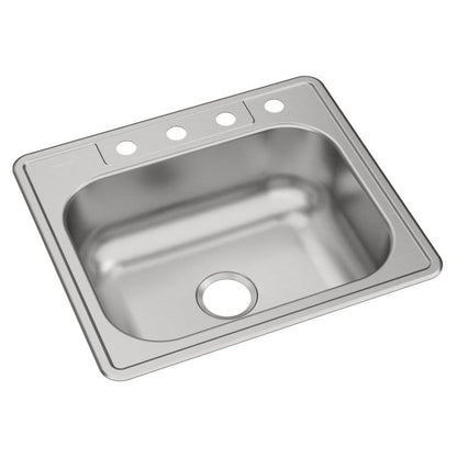 Dayton® Single Bowl Kitchen Sink, Top Mount, 25 x 22 in, 8 in Bowl Depth, 4-Hole, 20 ga Elite Satin Steel, Stainless