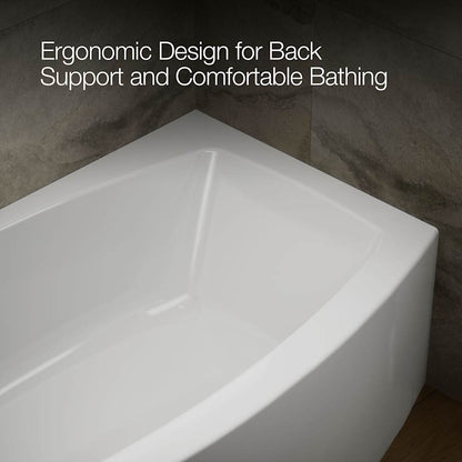 Expanse Bath Tub 60" x 30" - 36" Acrylic Soaking for Three Wall Alcove Installations with Integral Curved Apron and Left Drain