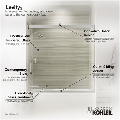 Levity 62" High x 59-5/8" Wide Bypass Frameless Tub Door with Clear Glass